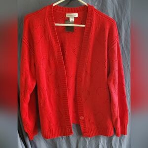 Christopher & Banks Red Heart Pattern Women's Cardigan With Buttons, Valentines